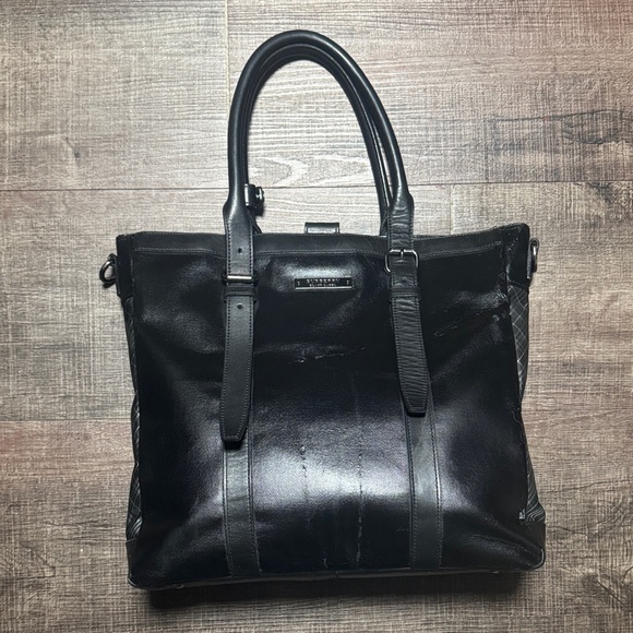 Burberry Handbags - Pre-loved Burberry  Nova Check Black Leather tote Bag -Black label